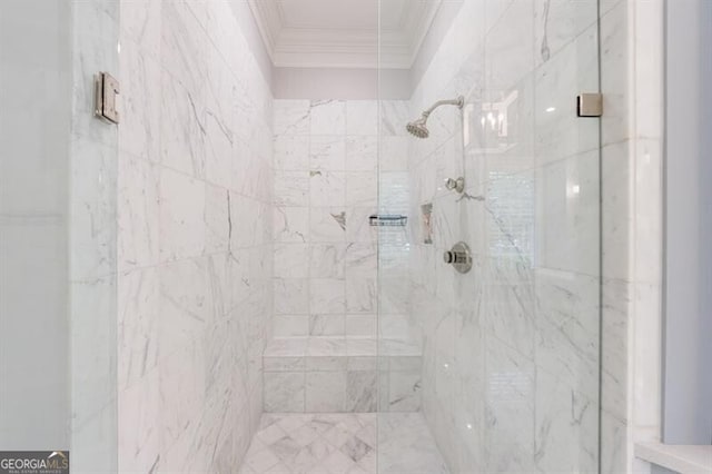 4500 Candacraig, Alpharetta, GA 30022 - full bathroom with ornamental molding and a marble finish shower