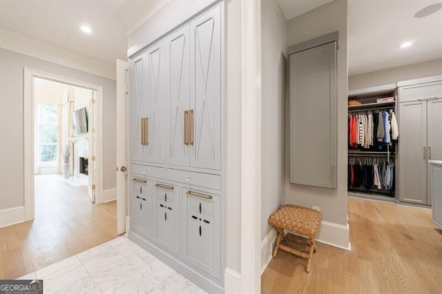 4500 Candacraig, Alpharetta, GA 30022 - corridor with ornamental molding, baseboards, light wood-type flooring, and recessed lighting