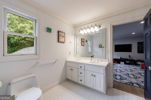 4500 Candacraig, Alpharetta, GA 30022 - bathroom with a sink, crown molding, toilet, and plenty of natural light