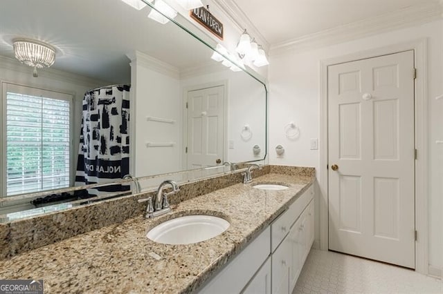 4500 Candacraig, Alpharetta, GA 30022 - full bathroom with double vanity, crown molding, and a sink
