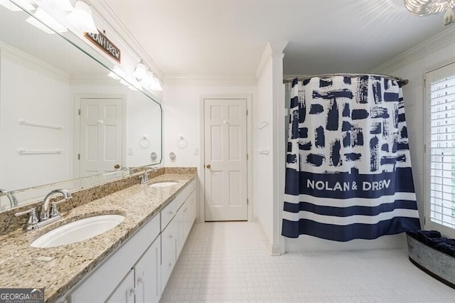 4500 Candacraig, Alpharetta, GA 30022 - full bath featuring a sink, double vanity, and ornamental molding