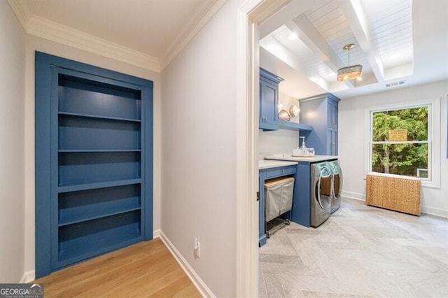4500 Candacraig, Alpharetta, GA 30022 - washroom featuring cabinet space, independent washer and dryer, visible vents, built in shelves, and baseboards