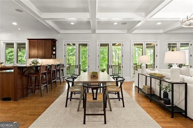4290 Bobbins Way, Cumming, GA 30041 - sunroom featuring french doors, coffered ceiling, healthy amount of natural light, and beam ceiling