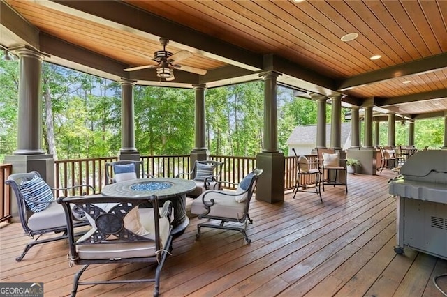 4290 Bobbins Way, Cumming, GA 30041 - deck featuring outdoor dining area and a ceiling fan