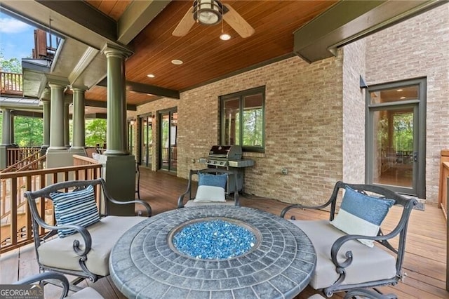 4290 Bobbins Way, Cumming, GA 30041 - deck featuring area for grilling, ceiling fan, and a porch