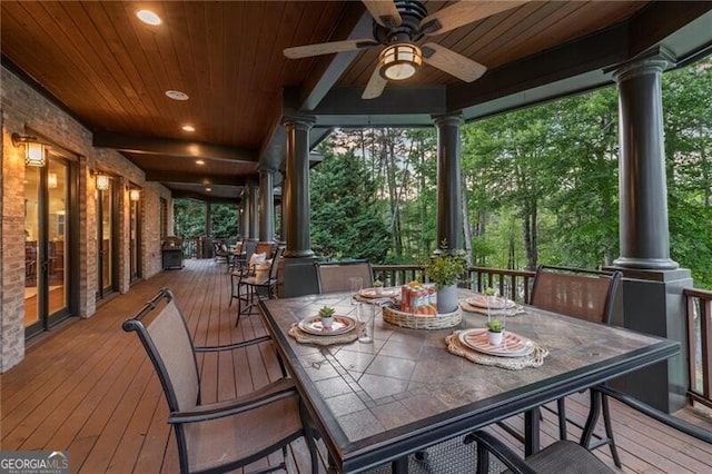 4290 Bobbins Way, Cumming, GA 30041 - wooden deck featuring outdoor dining area and ceiling fan
