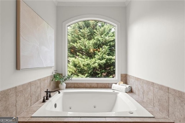 4290 Bobbins Way, Cumming, GA 30041 - bathroom with a whirlpool tub and ornamental molding
