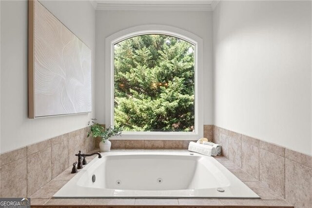 4290 Bobbins Way, Cumming, GA 30041 - full bathroom with a whirlpool tub and ornamental molding
