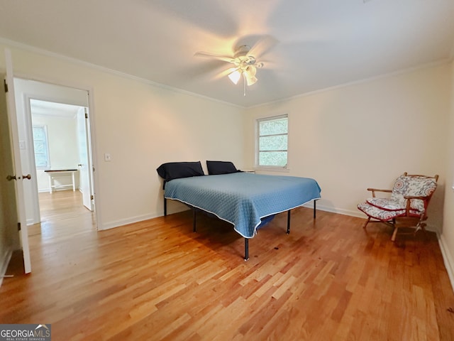 861 Ga Highway 87 N, Cochran, GA 31014 - bedroom featuring baseboards, light wood finished floors, crown molding, and a ceiling fan