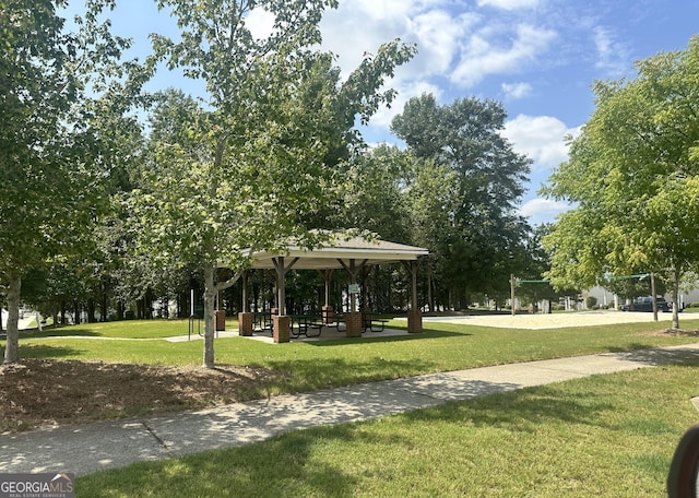 view of community featuring a yard and a gazebo