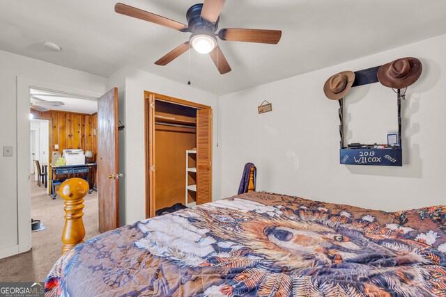 627 N Hulin Ave, Tignall, GA 30668 - bedroom featuring ceiling fan, carpet floors, and a closet