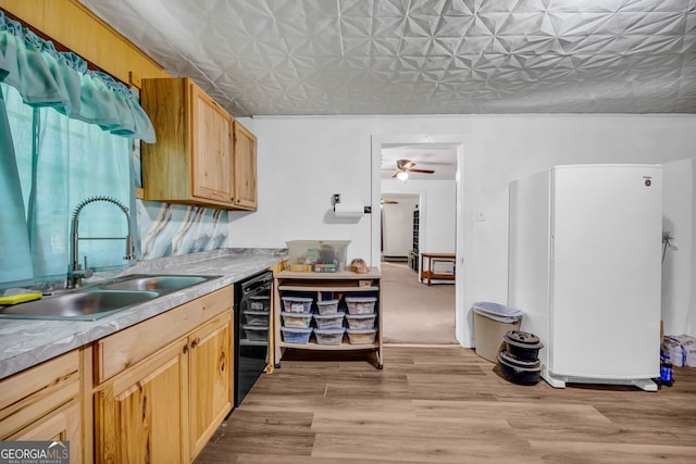 627 N Hulin Ave, Tignall, GA 30668 - kitchen featuring a sink, freestanding refrigerator, an ornate ceiling, and dishwasher