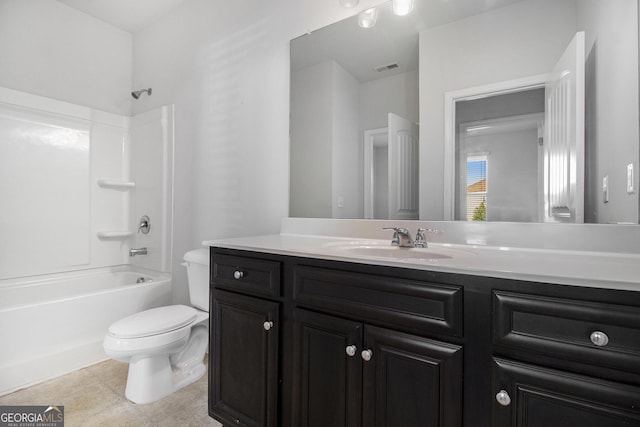 2113 Dodson Woods Dr, Fairburn, GA 30213 - bathroom featuring toilet, tile patterned floors, vanity, and shower / washtub combination