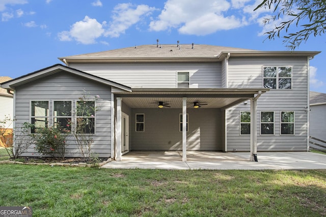 2113 Dodson Woods Dr, Fairburn, GA 30213 - back of house with a lawn, a patio area, and ceiling fan