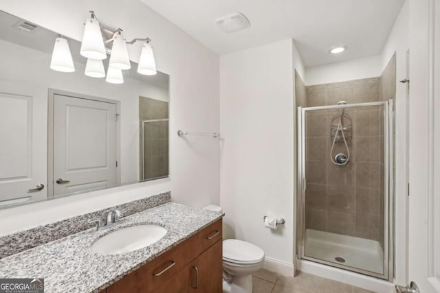 950 W Peachtree St NW Unit 1214, Atlanta, GA 30309 - bathroom featuring toilet, a stall shower, visible vents, tile patterned flooring, and vanity