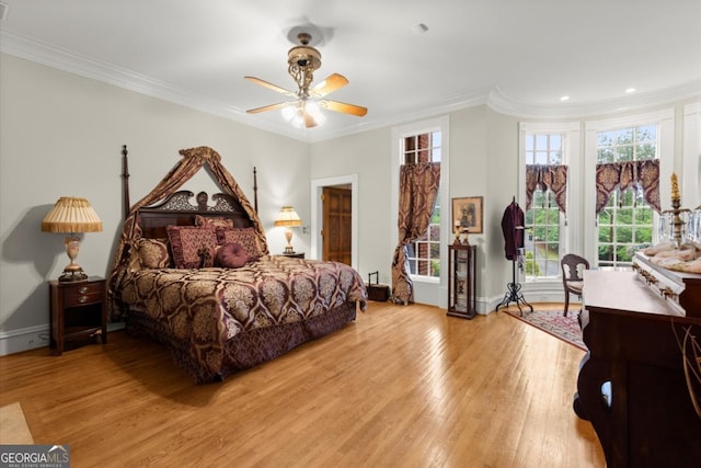3863 Streamside Dr SE, Marietta, GA 30067 - bedroom featuring baseboards, ceiling fan, light wood-style floors, and crown molding