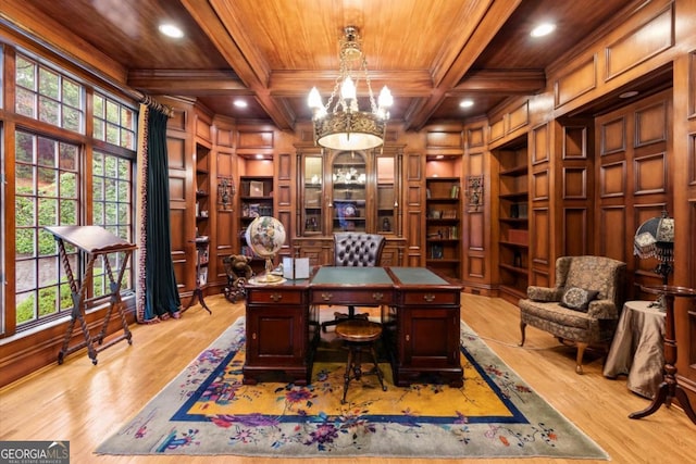 3863 Streamside Dr SE, Marietta, GA 30067 - office with crown molding, wood ceiling, plenty of natural light, and built in shelves