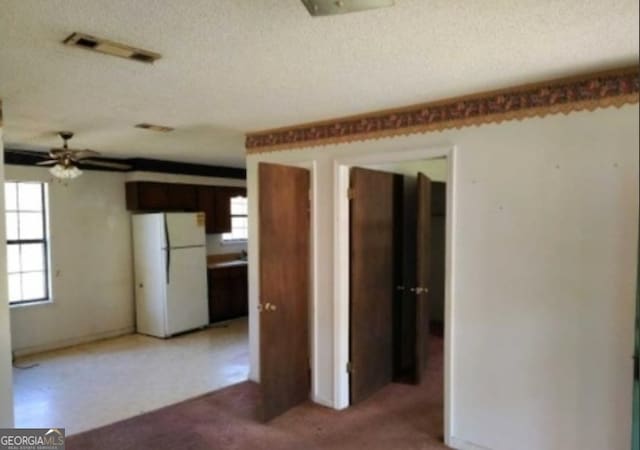 540 Veneys Mill Pond Rd, Parrott, GA 39877 - empty room with a ceiling fan, light carpet, visible vents, and a textured ceiling