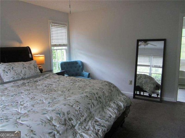 bedroom with carpet flooring, baseboards, and multiple windows