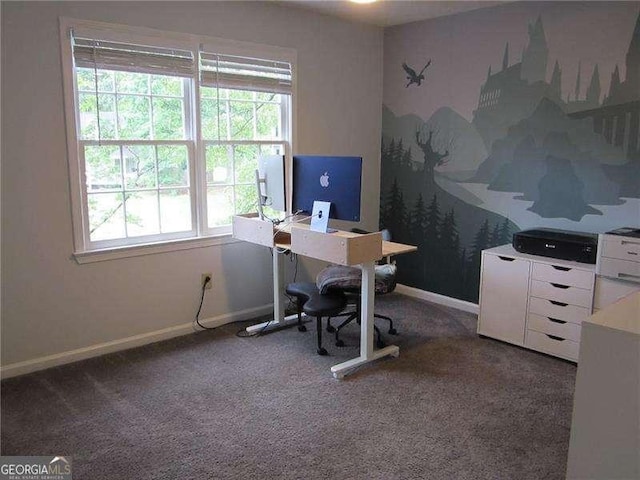 carpeted home office with baseboards