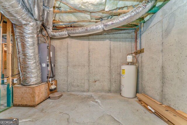 unfinished basement with water heater