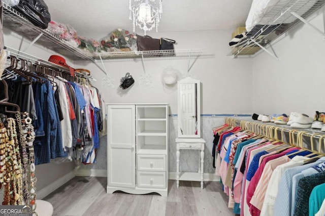 walk in closet with wood finished floors