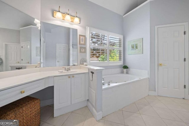 295 River Laurel Way, Woodstock, GA 30188 - bathroom featuring tile patterned flooring, a garden tub, and vanity