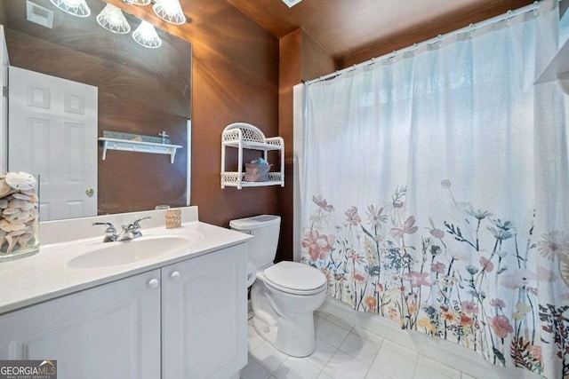 295 River Laurel Way, Woodstock, GA 30188 - full bathroom featuring toilet, visible vents, curtained shower, tile patterned floors, and vanity