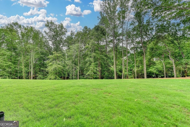 view of yard with a view of trees