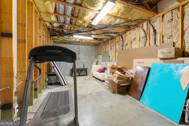 unfinished basement featuring electric panel