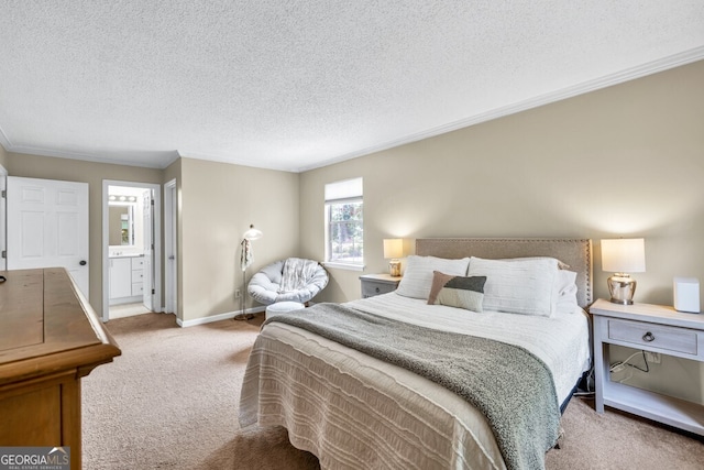 1750 Clairmont Rd Unit 32, Decatur, GA 30033 - carpeted bedroom featuring crown molding, a textured ceiling, and connected bathroom