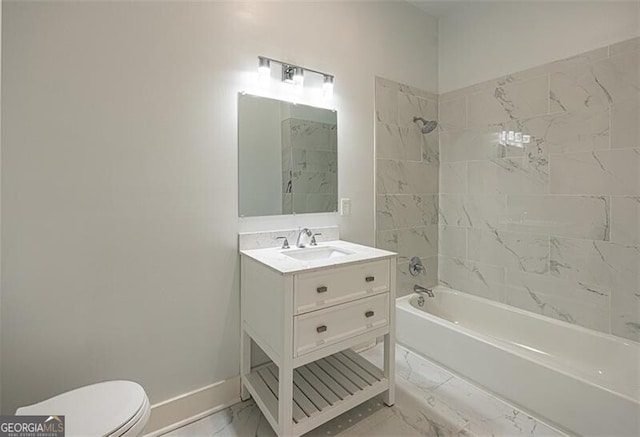 1120 Arlington Ave SW, Atlanta, GA 30310 - full bathroom featuring toilet, marble finish floor, vanity, washtub / shower combination, and baseboards