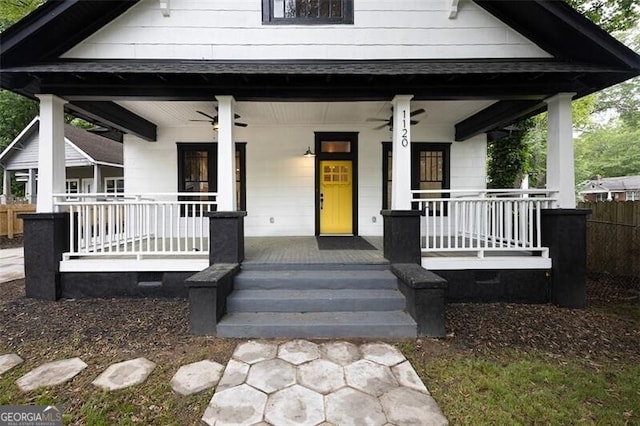 1120 Arlington Ave SW, Atlanta, GA 30310 - view of front of property featuring a ceiling fan, a porch, and fence