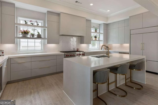 316 S Esplanade, Alpharetta, GA 30009 - kitchen featuring a sink, open shelves, gray cabinetry, and modern cabinets