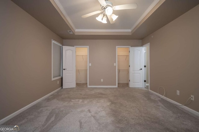 96 Portico Pl, Newnan, GA 30265 - unfurnished bedroom with a raised ceiling, a spacious closet, baseboards, and carpet