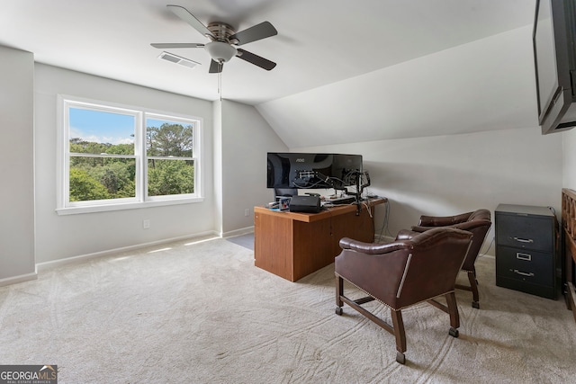 5830 Wilbanks Dr, Peachtree Corners, GA 30092 - carpeted office featuring ceiling fan, vaulted ceiling, and baseboards
