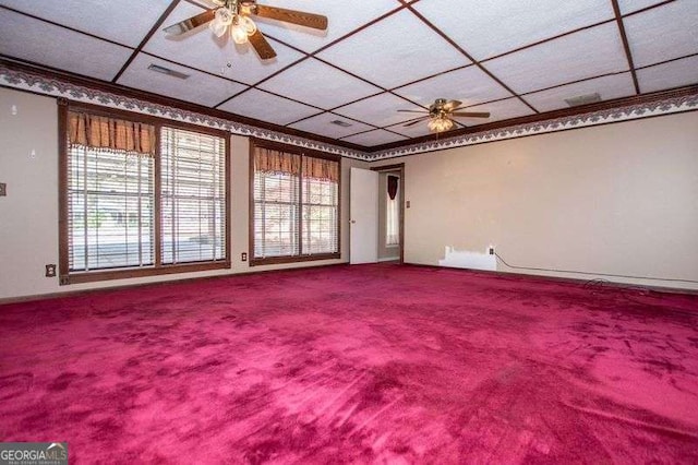 1181 Angelia Dr SW, Mableton, GA 30126 - empty room with ornamental molding, visible vents, carpet flooring, a ceiling fan, and baseboards