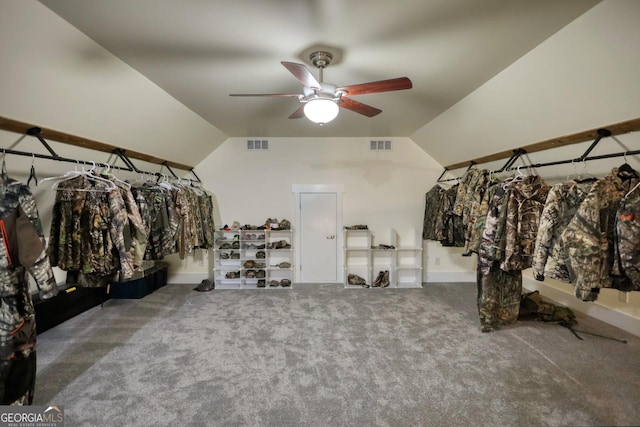 308 N Midland Ave, Monroe, GA 30655 - spacious closet featuring ceiling fan, visible vents, and vaulted ceiling