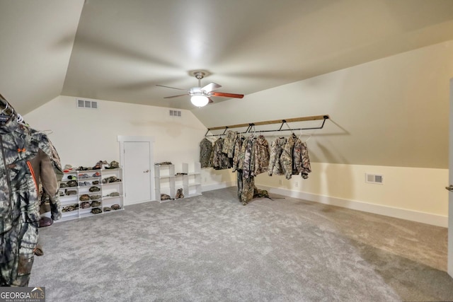 308 N Midland Ave, Monroe, GA 30655 - walk in closet featuring ceiling fan, visible vents, and vaulted ceiling