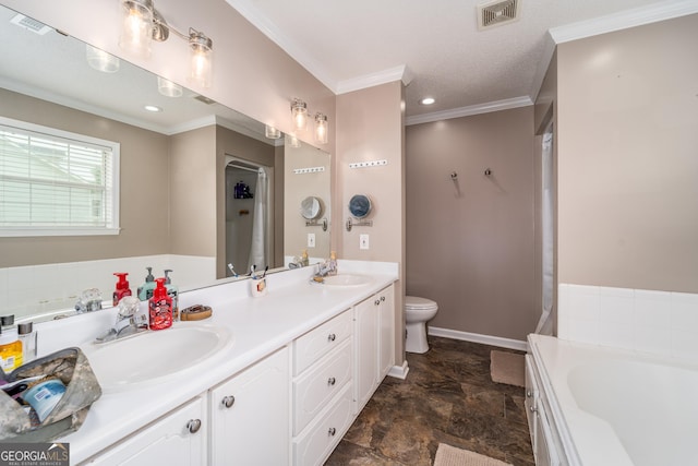 3808 Deer Run Dr, Blackshear, GA 31516 - bathroom featuring a bath, toilet, visible vents, and a sink