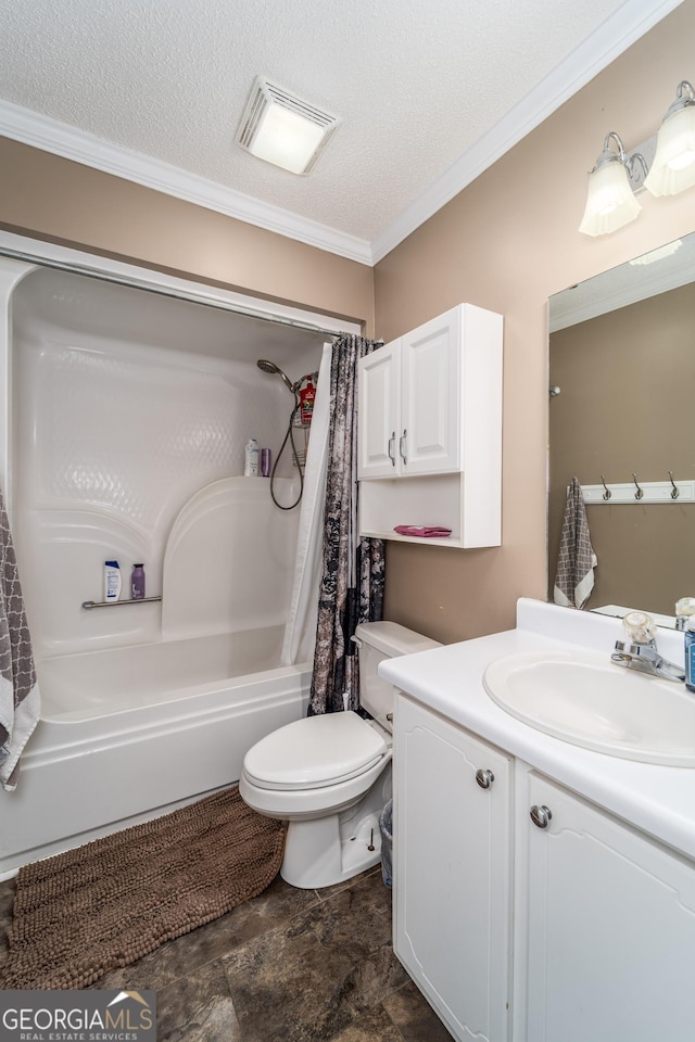 3808 Deer Run Dr, Blackshear, GA 31516 - full bathroom featuring shower / tub combo, crown molding, toilet, and visible vents