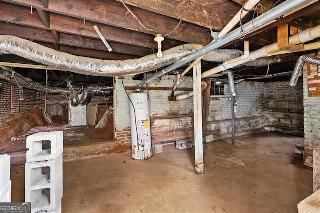 1377 Pine Ave, Atlanta, GA 30344 - unfinished basement with brick wall and water heater