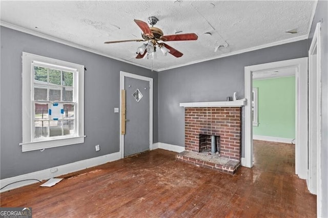 1377 Pine Ave, Atlanta, GA 30344 - unfurnished living room featuring crown molding, a textured ceiling, a ceiling fan, and wood finished floors