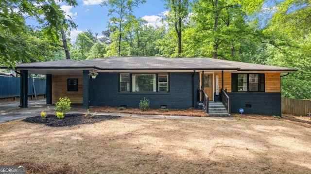 715 Wood Valley Rd, Mableton, GA 30126 - ranch-style home featuring crawl space, an attached carport, fence, and brick siding