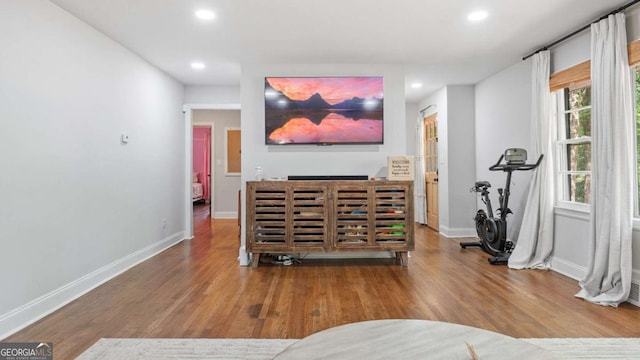 715 Wood Valley Rd, Mableton, GA 30126 - workout room with recessed lighting, baseboards, and wood finished floors