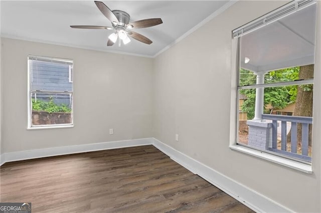 1939 Dunlap Ave, Atlanta, GA 30344 - unfurnished room featuring ceiling fan, ornamental molding, baseboards, and dark wood-style floors