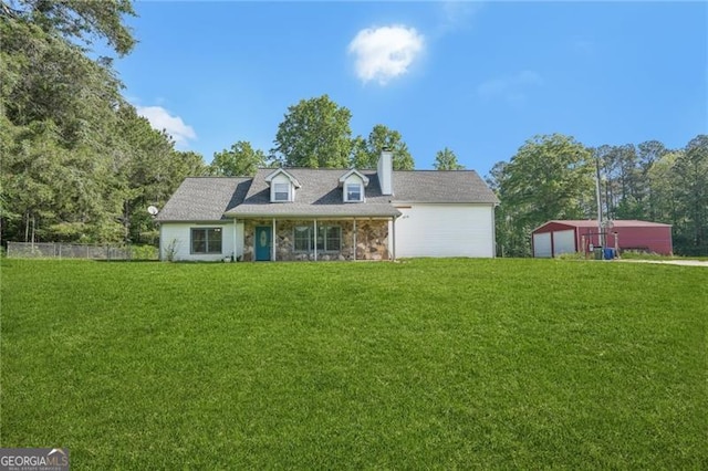 3880 Dial Mill Rd NE, Conyers, GA 30013 - new england style home with a chimney, stone siding, and a detached garage