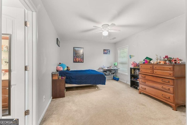 3016 Levinshire Way, Dacula, GA 30019 - bedroom featuring light colored carpet, baseboards, and ceiling fan