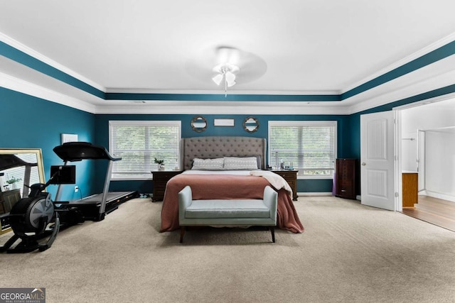 3016 Levinshire Way, Dacula, GA 30019 - bedroom featuring crown molding, multiple windows, baseboards, and carpet floors