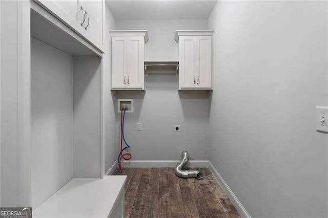 42 Treemont Dr SE, Cartersville, GA 30121 - laundry area featuring dark wood-style floors, hookup for an electric dryer, cabinet space, and washer hookup